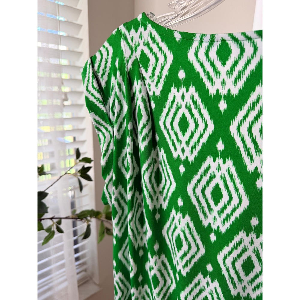 Tori Richard Honolulu Green Ikat Diamond Dress V-Neck Drawstring Waist Small - Picture 6 of 6